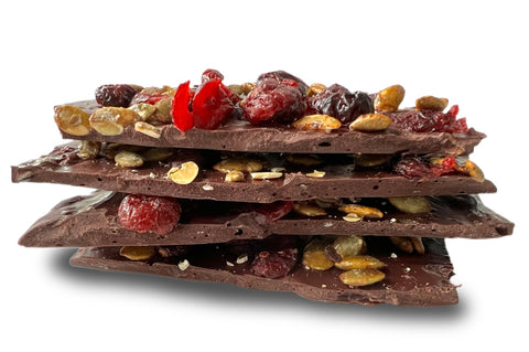 Bark of Joy - Dark Chocolate with Honey roasted Pumpkin seeds & Cranberries